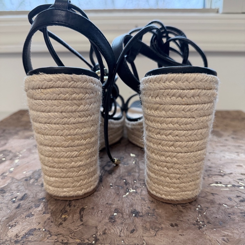 Sassy Black Strappy Sandals with Stacked Roped Wedge Heels by D 💖 - Picture 4 of 5